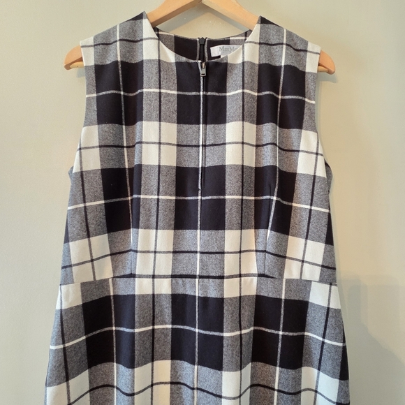 MaxMara Women's Wool Plaid Fall Winter Midi Sleeveless Professional Dress Sz 14 - Picture 7 of 16